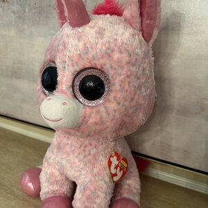 Ty Beanie Boo Pink Unicorn Rosey 17”  Plush Toy